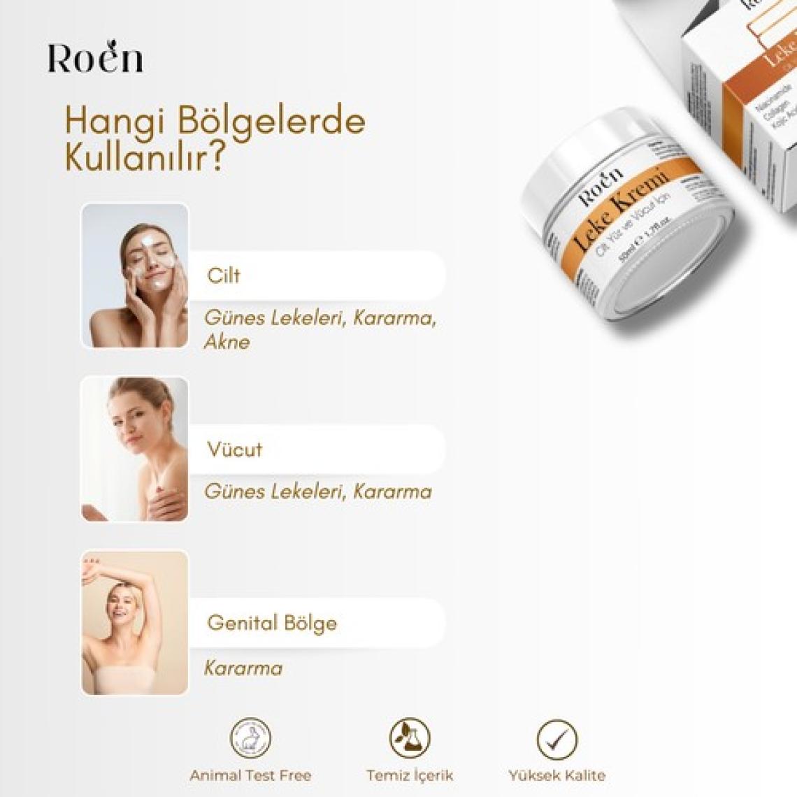 Roen Cilt Beyazlatıcı, Leke Kremi, Kararma, Akne,  Glutatyonlu Beyazlatıcı Leke Krem 50ml
