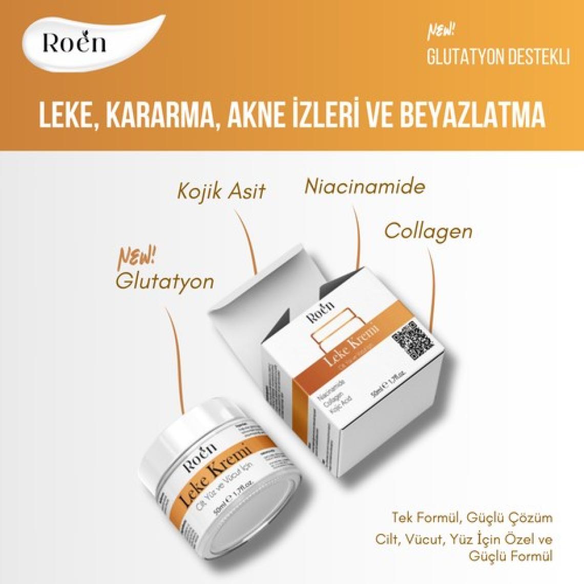 Roen Cilt Beyazlatıcı, Leke Kremi, Kararma, Akne,  Glutatyonlu Beyazlatıcı Leke Krem 50ml