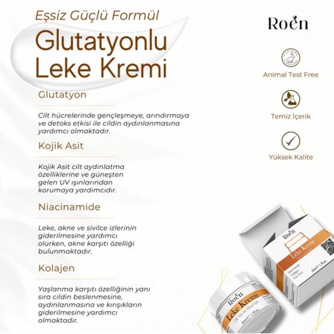 Roen Cilt Beyazlatıcı, Leke Kremi, Kararma, Akne,  Glutatyonlu Beyazlatıcı Leke Krem 50ml