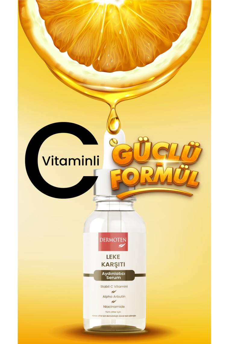 Dermoten Leke Karşıtı, Aydınlatıcı C Vitaminli Cilt Bakım Serumu 30 ml