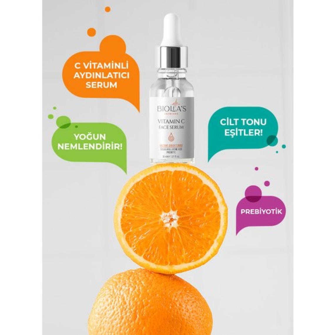 Biolea's Aydınlatıcı,renk Tonu Eşitleyici Yüz Bakım Serumu C Vitamini+Prebiyotik+Vegan Hyalüronik Asit 30 ml