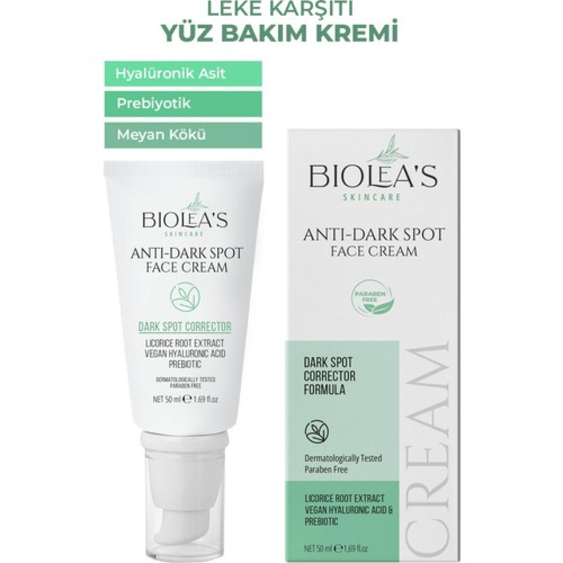 Biolea's Leke Karşıtı,aydınlatıcı Yüz Bakım Kremi Meyan Kökü+Prebiyotik + Hyalüronik Asit 50 ml