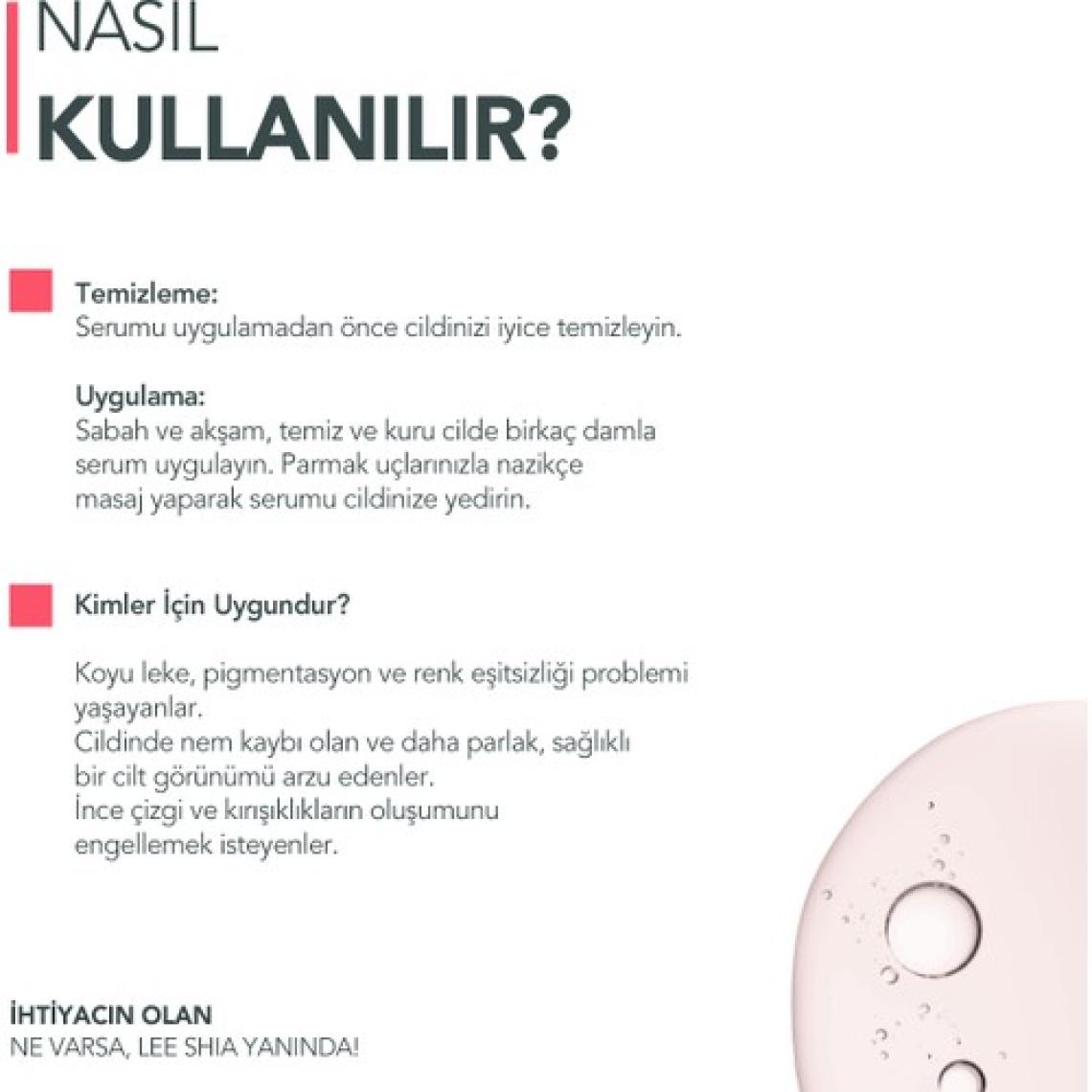 Lee Shia Leke Karşıtı Cilt Tonu Eşitleyici Serum 30 ml (NIACINAMIDE %6 ARBUTIN %2 HYALURONIC ACID %1)