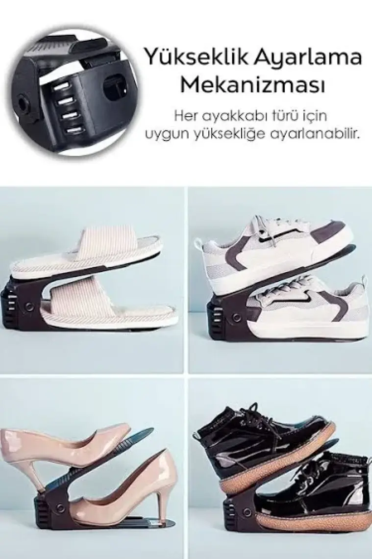 10'lu Tekli Ayarlanabilir Ayakkabı Rampası - Dolap İçi Ayakkabı Düzenleyici Organizer