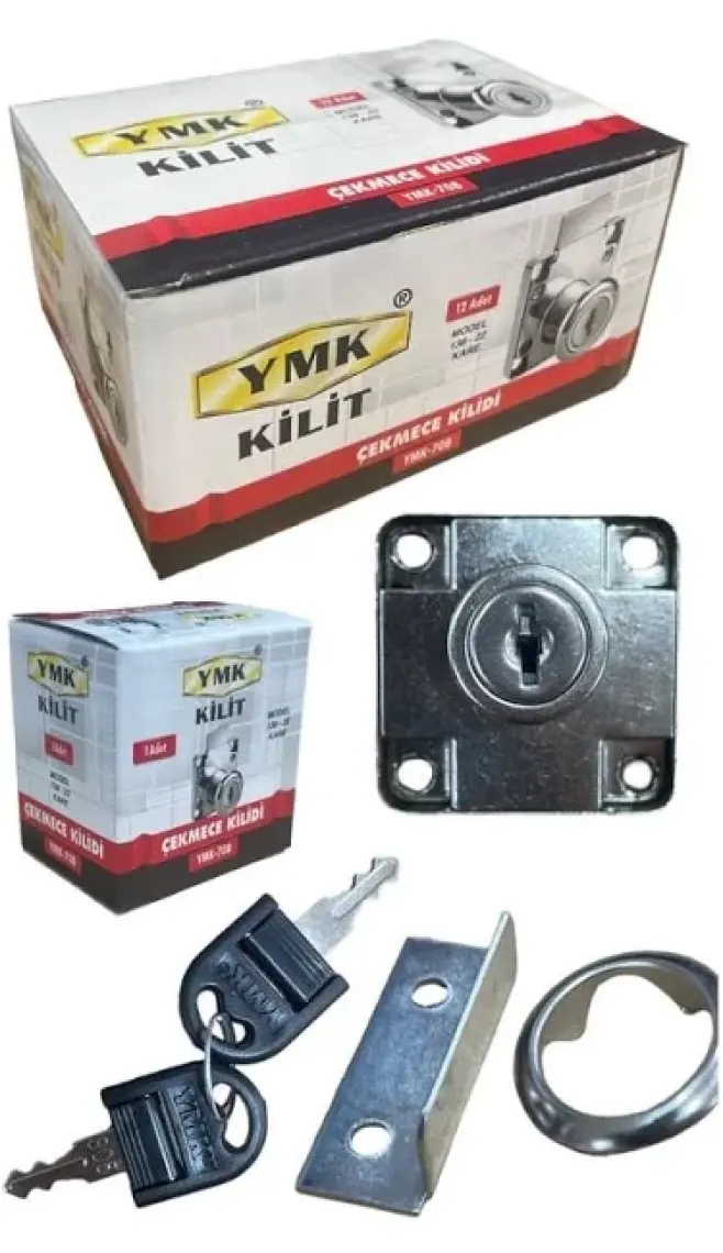 Yuma Kilit Yuma Ymk Çekmece Kilidi Kare Krom Anahtarlı 1 Paket ( 12 Adet )