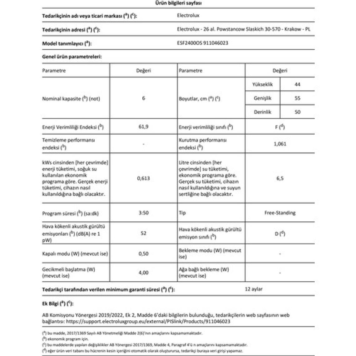 Electrolux ESF2400OS 6 Programlı Tezgâh Üstü Bulaşık Makinesi