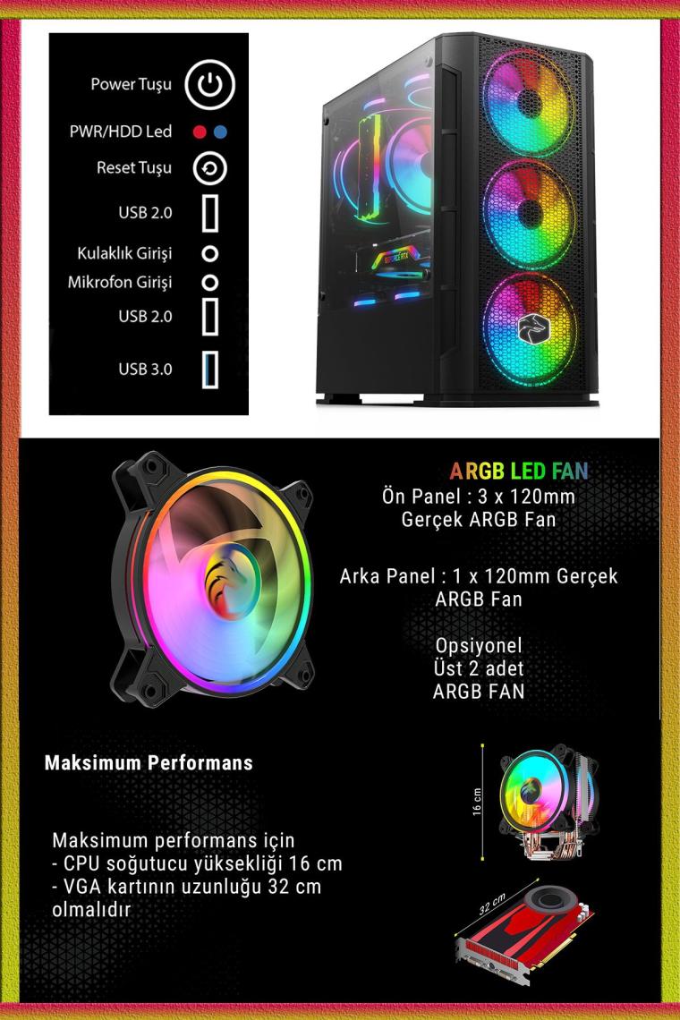 Ptx95 Ryzen 5 3600 32GB 512GB M.2 SSD+1TB HDD GTX1660 Super 27" 165Hz Oyuncu Masaüstü Bilgisayarı