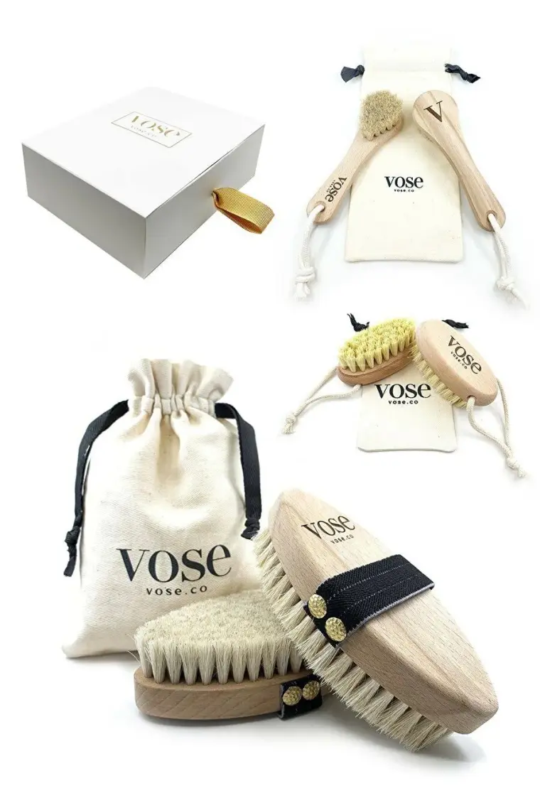 Vose 3' Lü Set Doğal At Kılı Fırçası (Black Rose) + Yüz Fırçası + Tırnak Fırçası