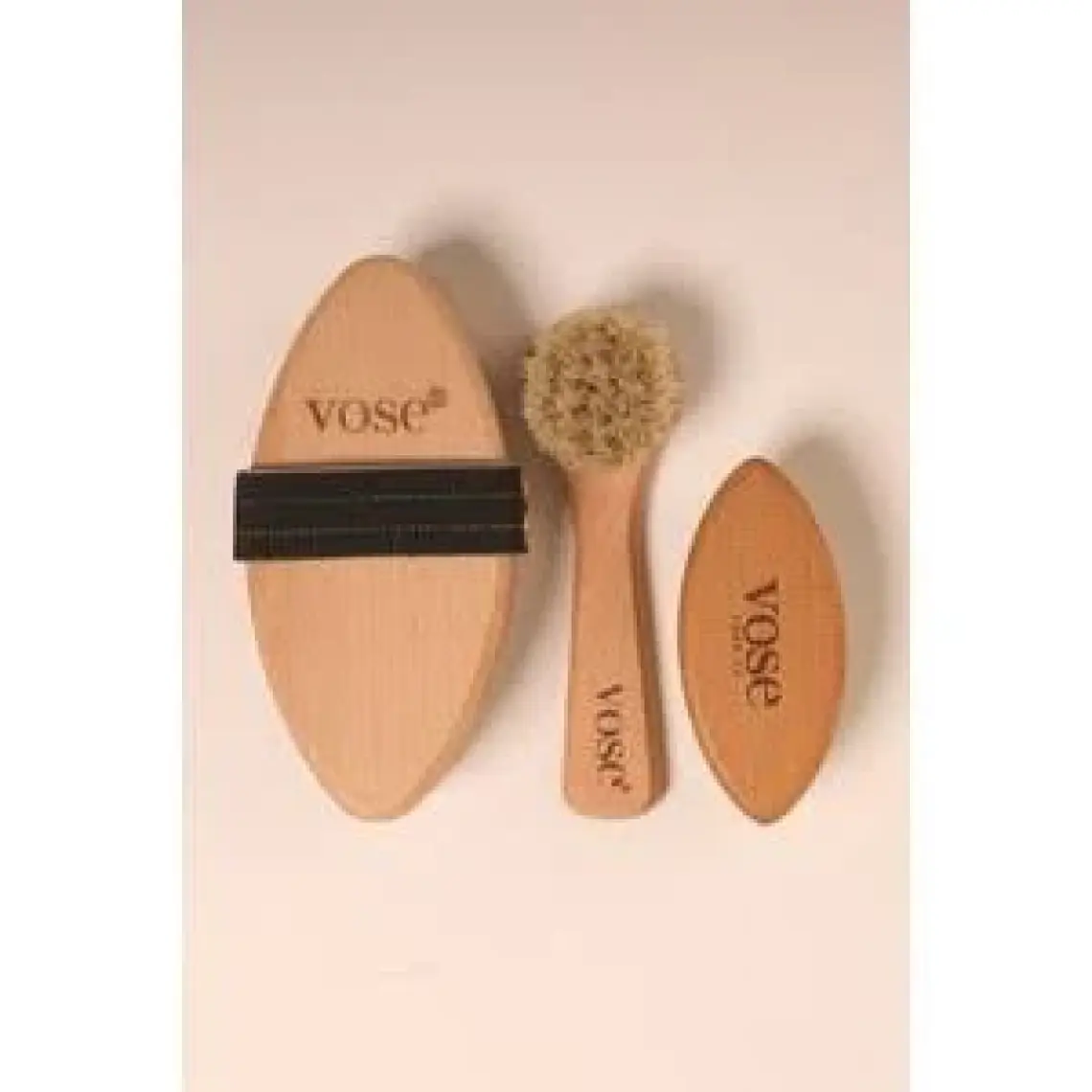 Vose 3' Lü Set Doğal At Kılı Fırçası (Black Rose) + Yüz Fırçası + Tırnak Fırçası