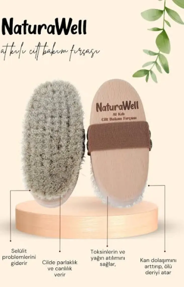 Naturawell %100 Doğal At Kılı Vücut Fırçası - Peeling ve Selülit Önleyici, Unisex, Ergonomik Tasarım