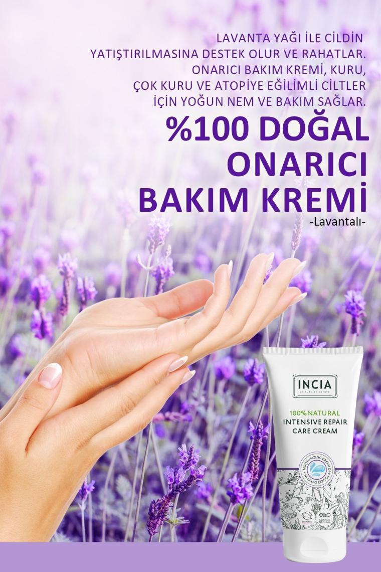 %100 Doğal Onarıcı Bakım Kremi Yoğun Nemlendirici Cilt Bakım Lavanta Avokado Shea Vegan 50 ml