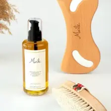 Mar'le %100 Doğal At Kılı Fırçası +  Selülit Karşıtı Masaj Yağı 200 ml +  Ahşap Masaj Aleti 3’lü Bakım Seti