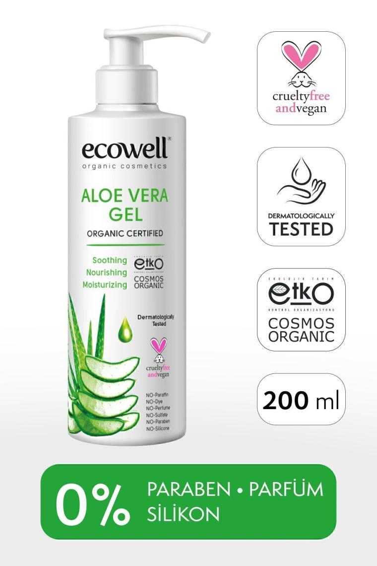 Organik Aloe Vera Jel, Vegan Sertifikalı, Güneş Sonrası Yatıştırıcı Nemlendirici Rahatlatıcı 200ml