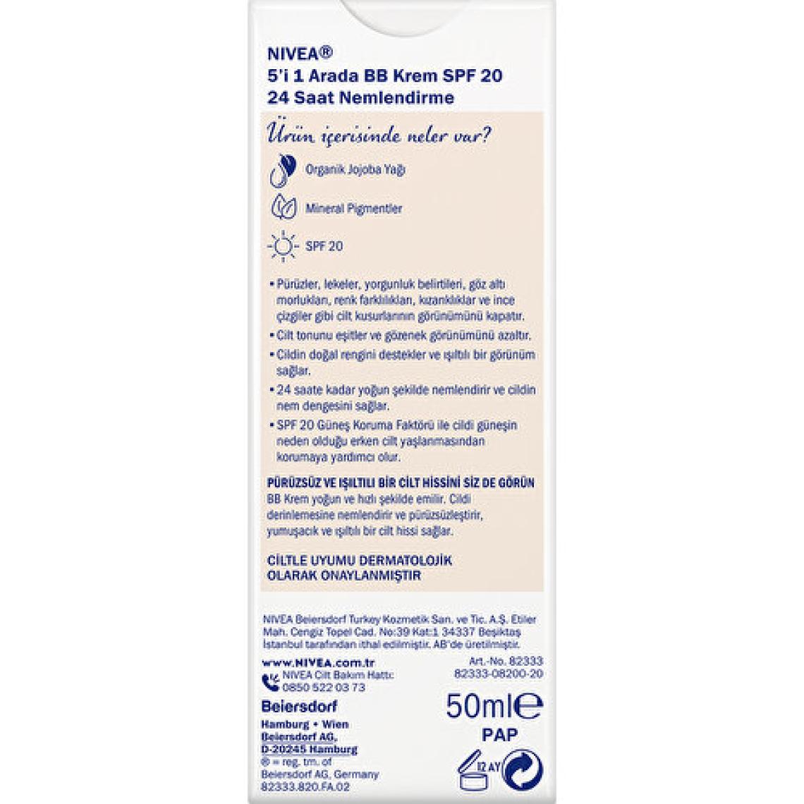 NIVEA Essentials BB Krem;24 Saat Nemlendirme + Işıltı Açık Ton Gündüz Kremi 50 ml