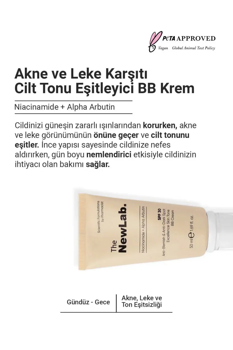 The NewLab. Akne ve Leke Karşıtı Cilt Tonu Eşitleyici SPF 30 BB Krem 50 ml