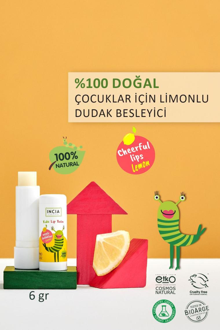 %100 Doğal Kids Dudak Besleyici Limon Bitkisel Nemlendirici Dudak Bakım Kremi 6 G