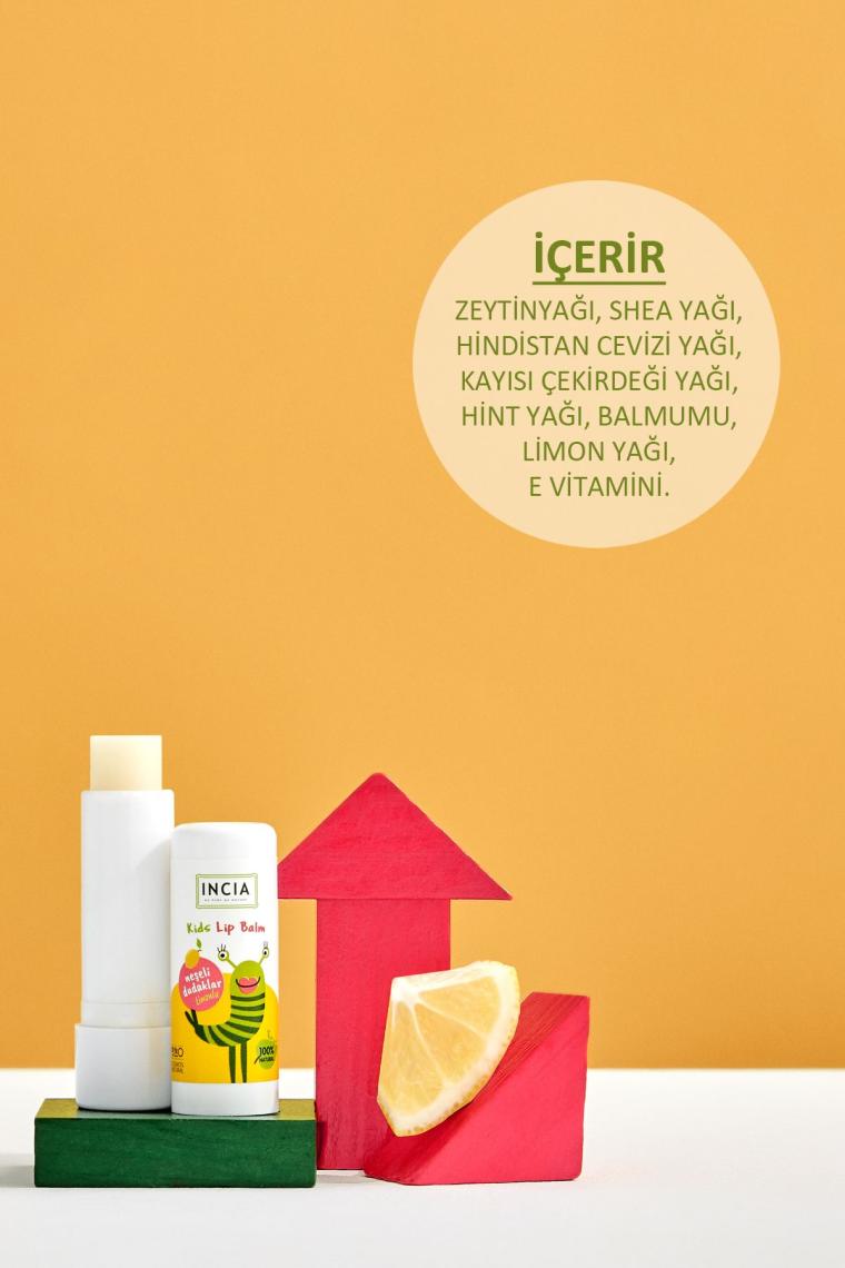 %100 Doğal Kids Dudak Besleyici Limon Bitkisel Nemlendirici Dudak Bakım Kremi 6 G