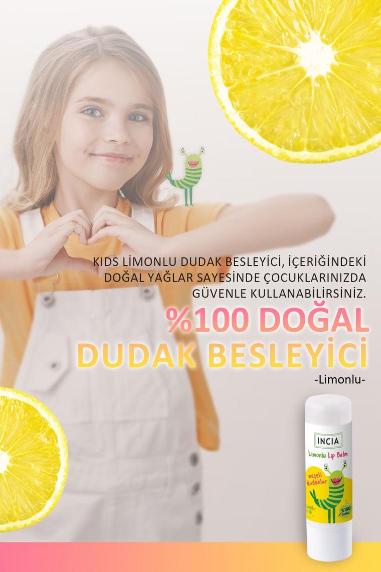 %100 Doğal Kids Dudak Besleyici Limon Bitkisel Nemlendirici Dudak Bakım Kremi 6 G