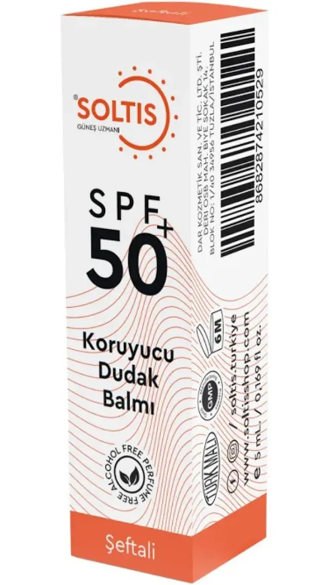 Soltis Renkli Dudak Nemlendiricisi SPF50+ Şeftali, 5 gr