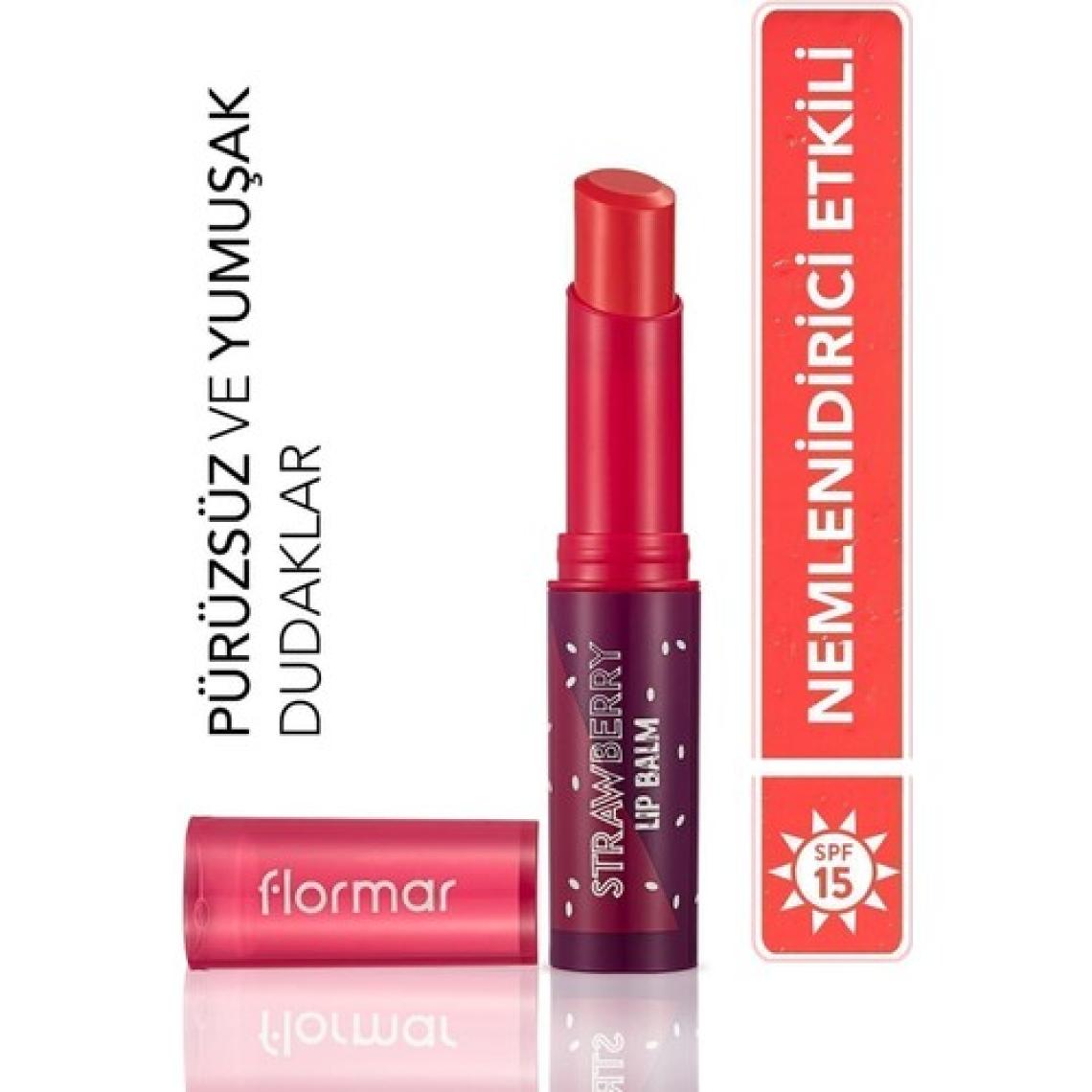 Flormar Shea ve Kakao Yağı İçeren Stik Renkli Dudak Nemlendiricisi (Çilek) - Lip Balm - 003 Strawberry - 8690604555383