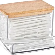 Ahşap Kapaklı Çubuk Kulak Pamuğu Organizer - Estetik ve Pratik Banyo Düzenleyici