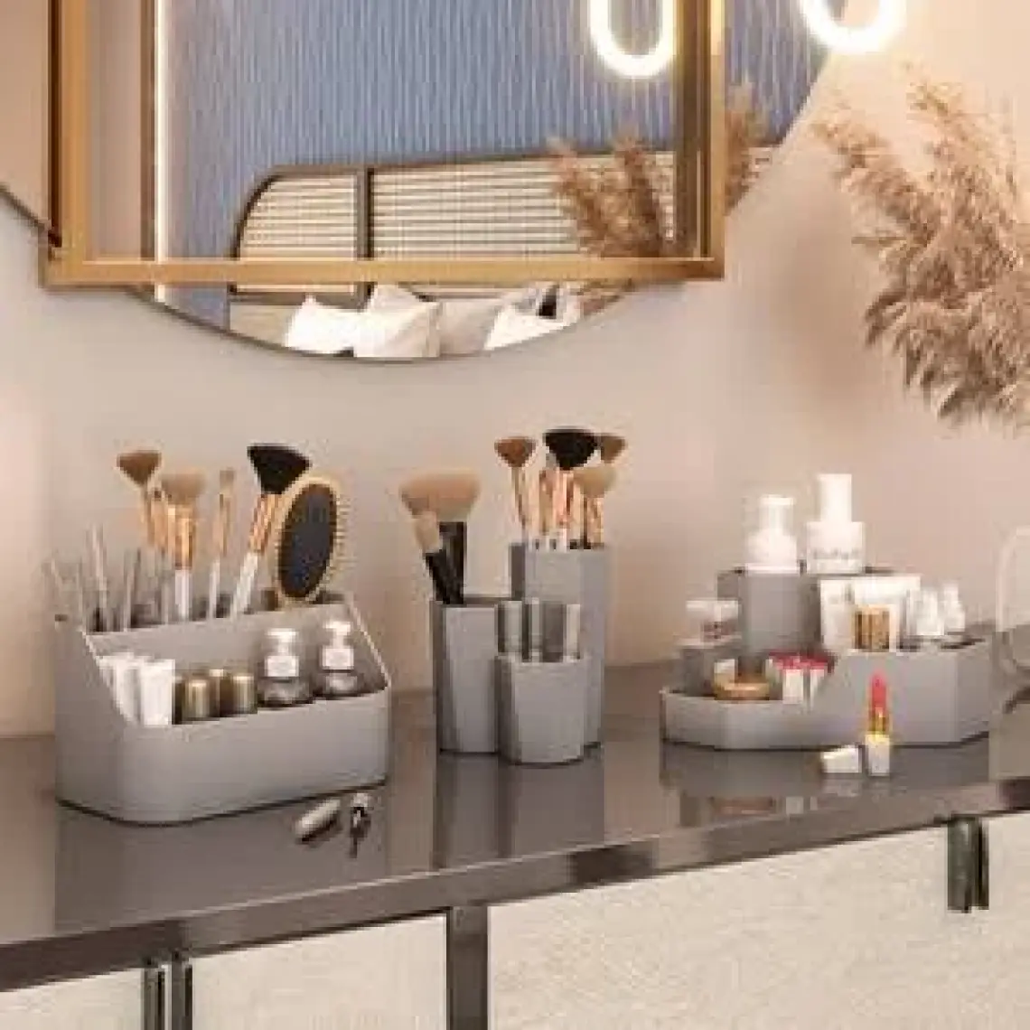 Apexel Makyaj Organizer Düzenleyici Fırçalık 3lü Set Gri