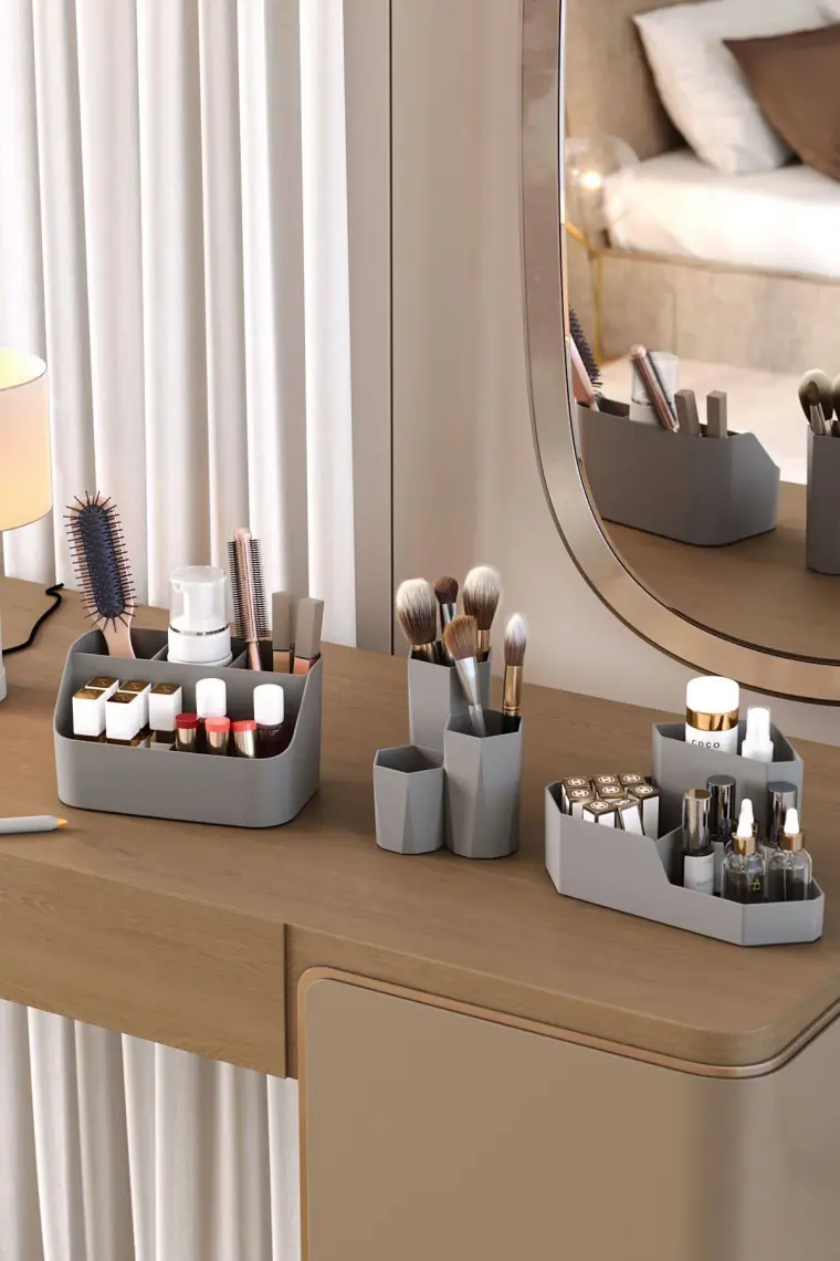 Apexel Makyaj Organizer Düzenleyici Fırçalık 3lü Set Gri