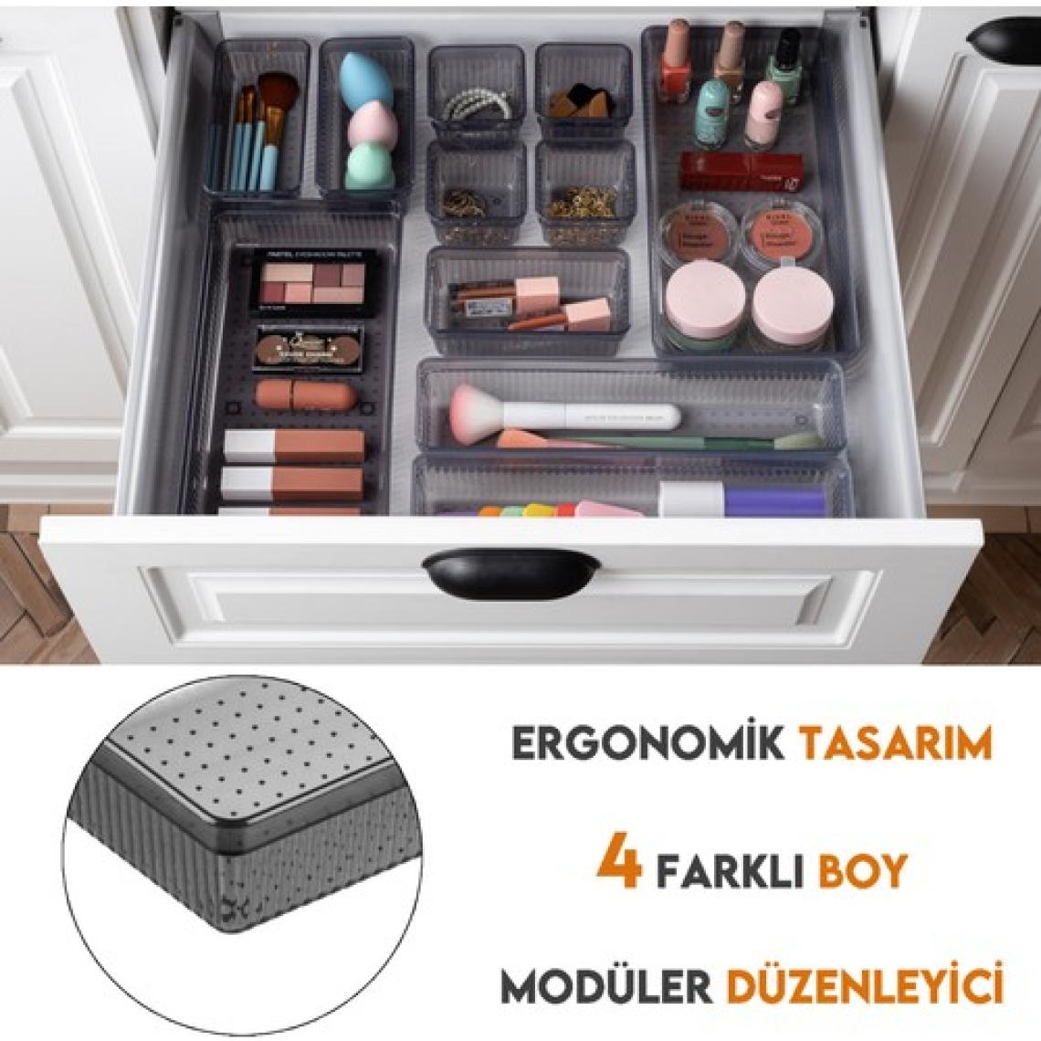 Meleni Home 9'Lu Çekmece Içi Organizer - Kozmetik Takı Makyaj Organizeri Dolap Içi Düzenleyici - Antrasit
