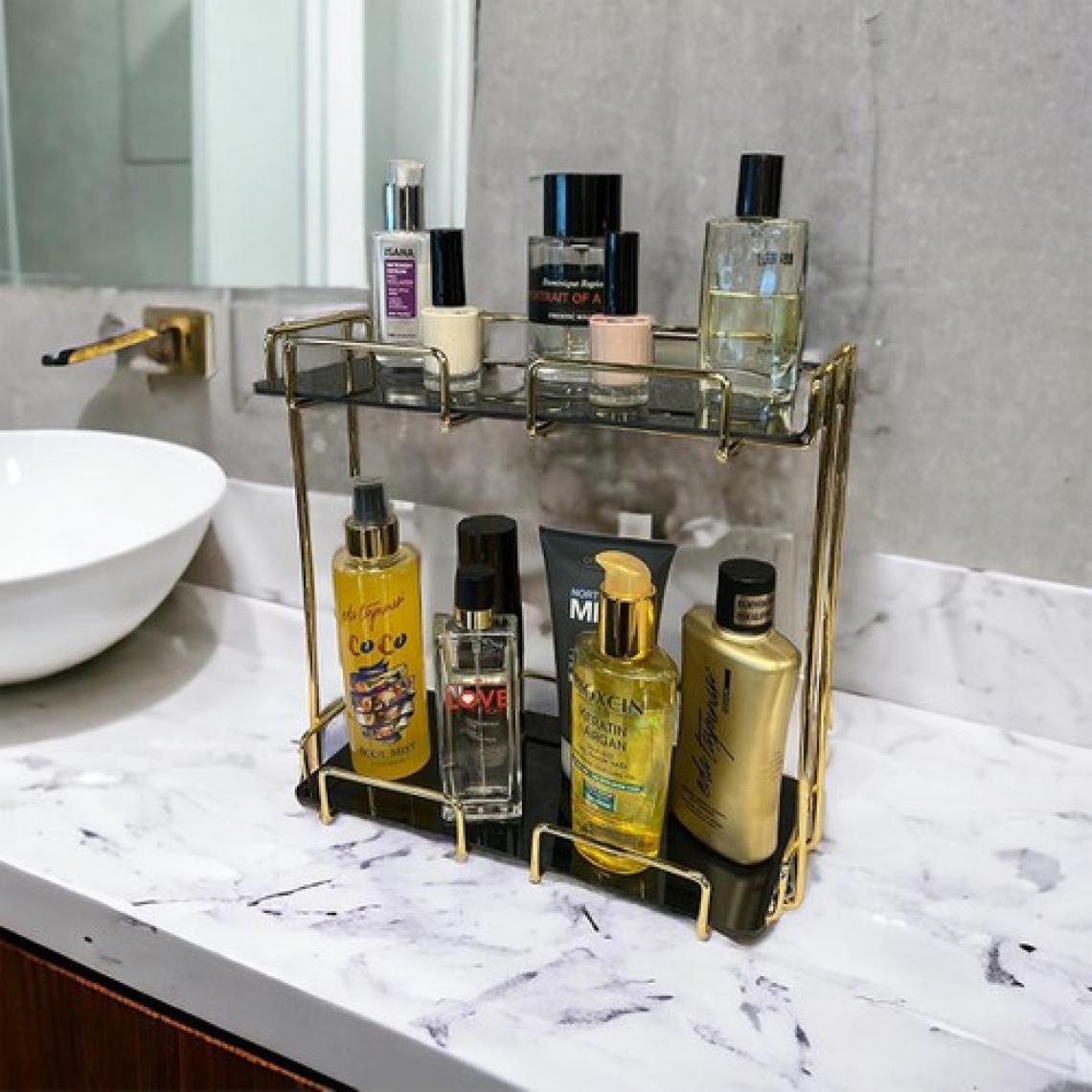 Decorelax 2 Katlı Gold Banyo ve Kozmetik Düzenleyici 28 x 14