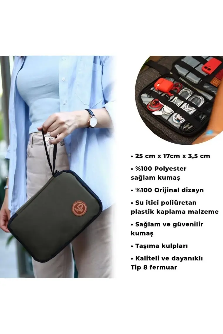 Npo Array Kablo, Makyaj ve Aksesuar Organizer Çantası-Yeşil