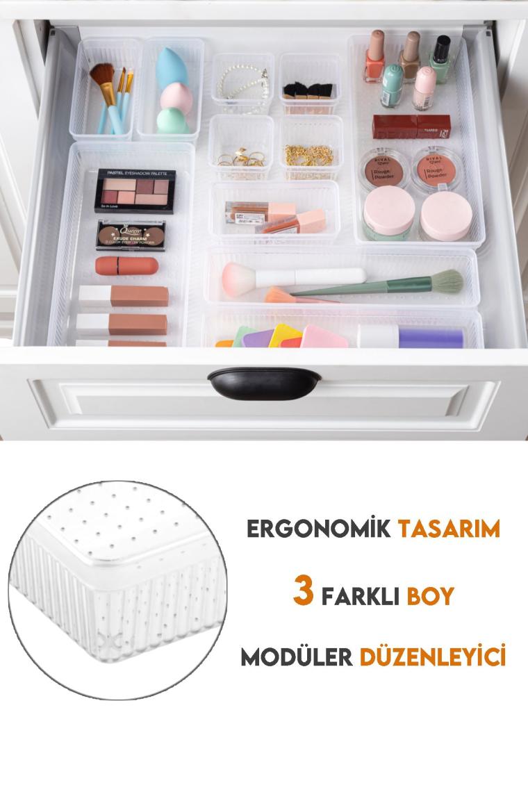 6'lı Çekmece İçi Çok Amaçlı Organizer -Kozmetik Takı Makyaj Organizeri Dolap İçi Düzenleyici Şeffaf