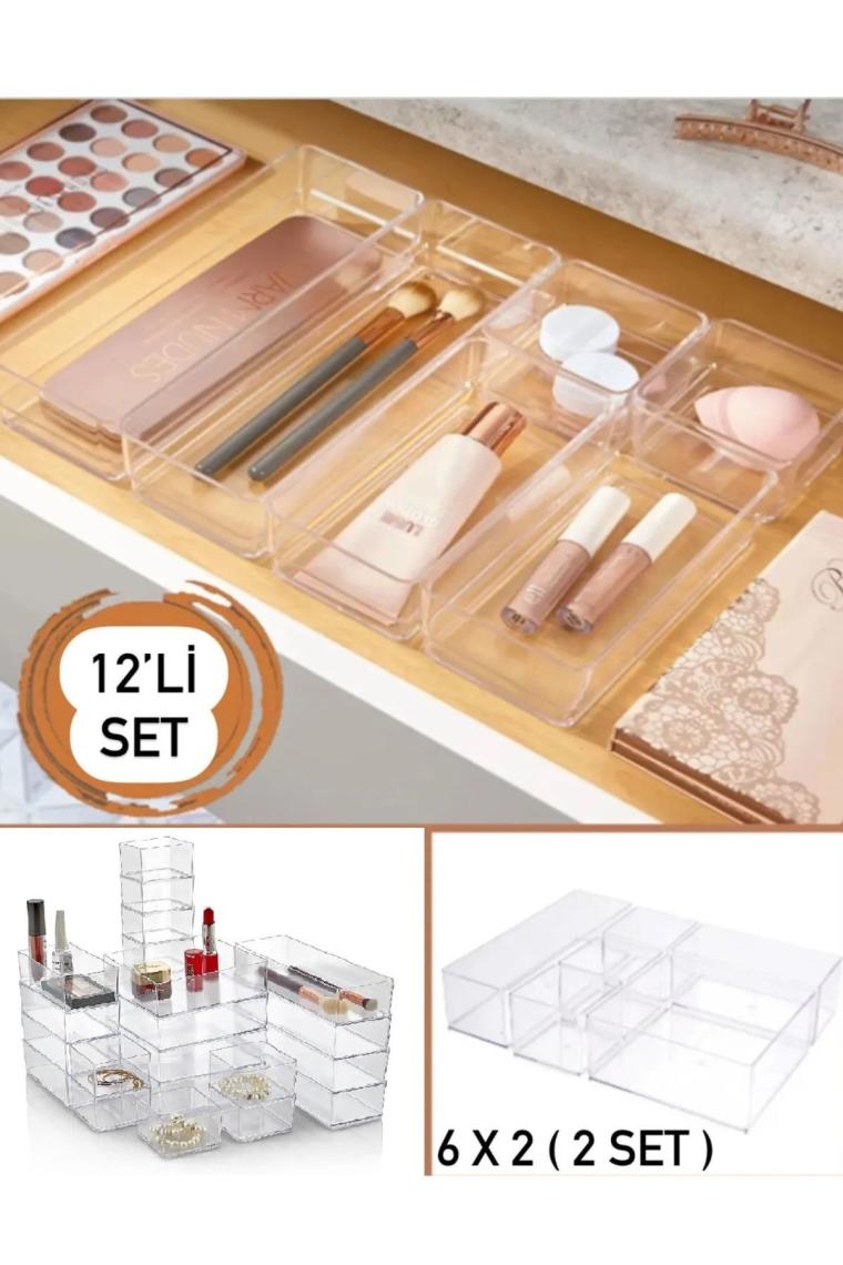 Bayev 12 Parça Takı Aksesuar Çekmece Düzenleyici Set (2 x 216) Takı Makyaj Kutusu Kalem Organizer