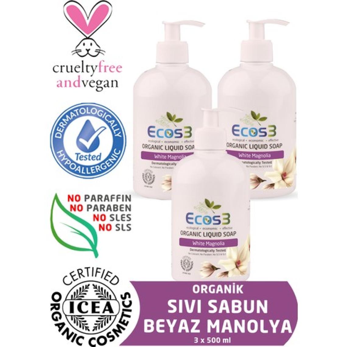 Ecos3 Organik Sıvı Sabun Beyaz Manolya 3Lü Set 500 ml x 3