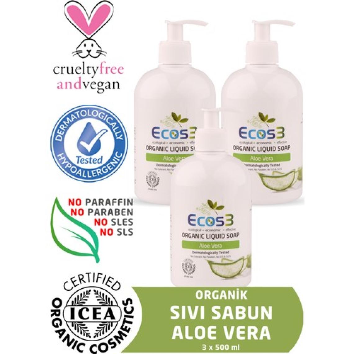 Ecos3 Organik Sıvı Sabun Aloevera 3Lü Set 500 ml x 3
