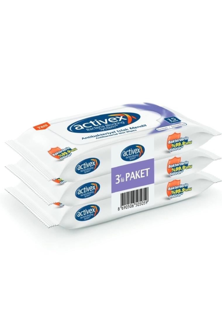 Activex Antibakteriyel Islak Mendil Hassas 3 Adet Cep Boy Islak Mendil 45 Yaprak