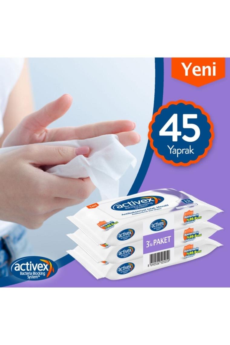 Activex Antibakteriyel Islak Mendil Hassas 3 Adet Cep Boy Islak Mendil 45 Yaprak