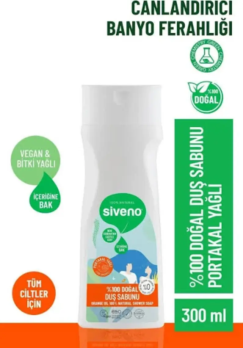 %100 Doğal Duş Sabunu Portakal Kokulu Canlandırıcı Duş Jeli 6 Değerli Bitki Vegan 300 ml