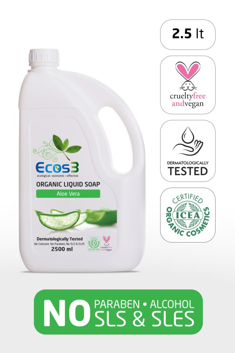Sıvı Sabun, Organik & Vegan Sertifikalı, Ekolojik, Hipoalerjenik, Aloe Vera, 2500ml