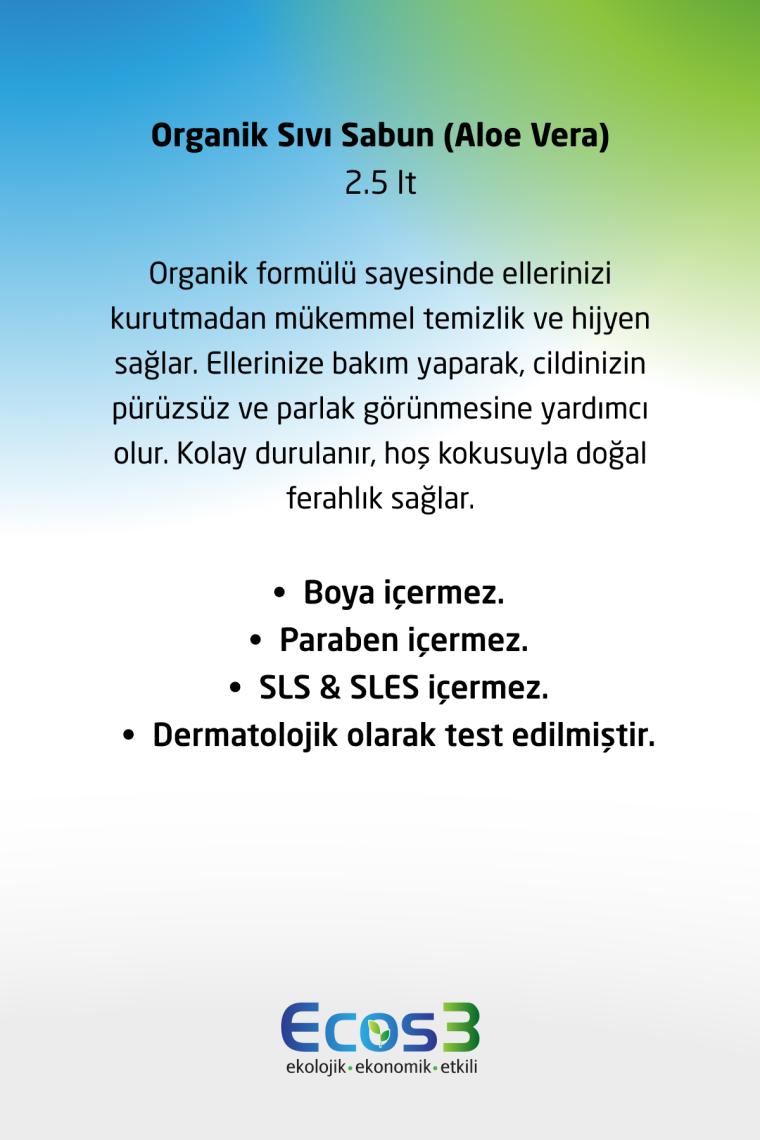 Sıvı Sabun, Organik & Vegan Sertifikalı, Ekolojik, Hipoalerjenik, Aloe Vera, 2500ml