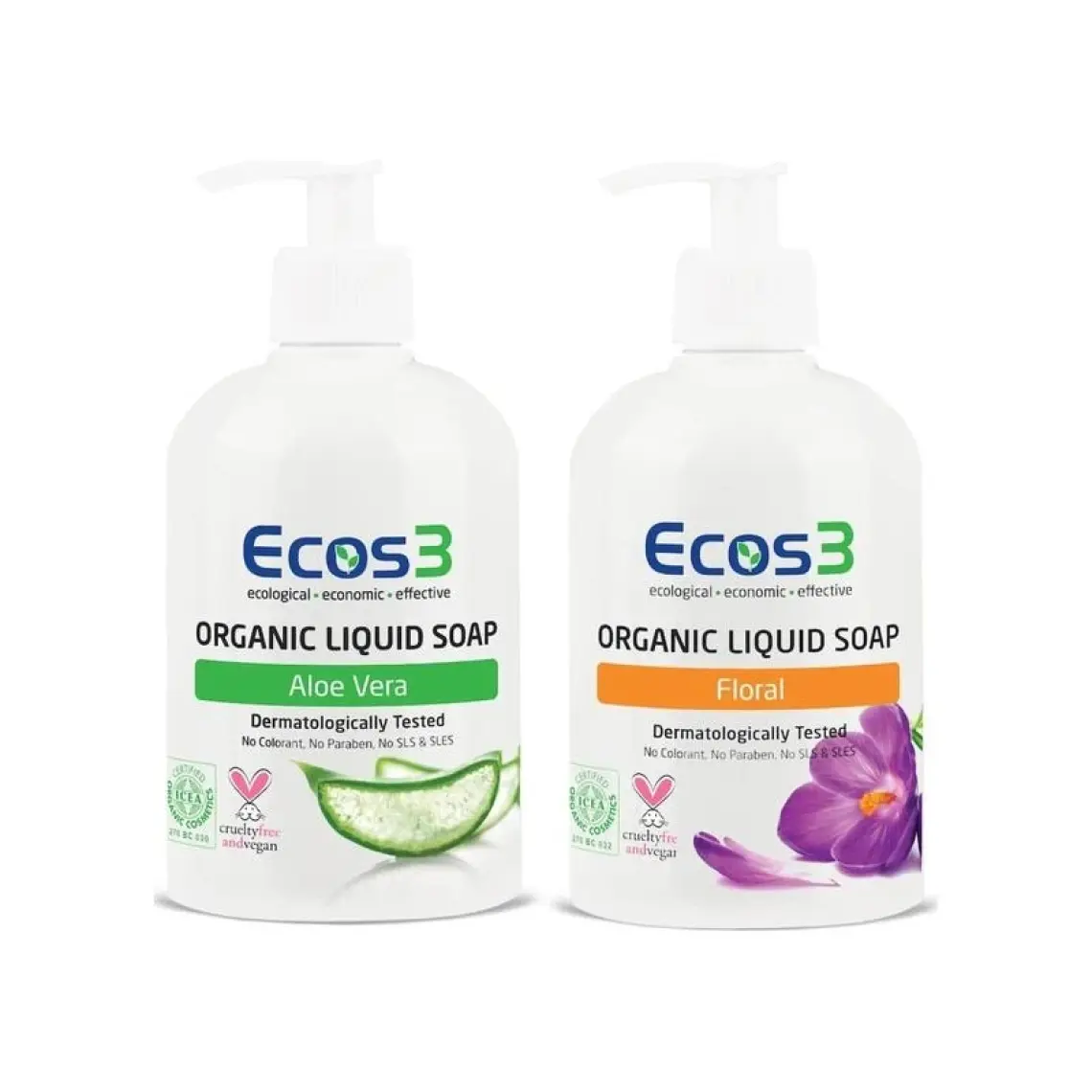 Ecos3 Organik Sıvı Sabun Aloevera + Floral 500 ml x 2 Adet