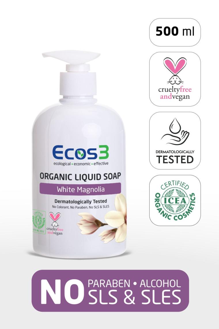 Sıvı Sabun, Organik & Vegan Sertifikalı, Ekolojik, Hipoalerjenik, Beyaz Manolya, 500ml