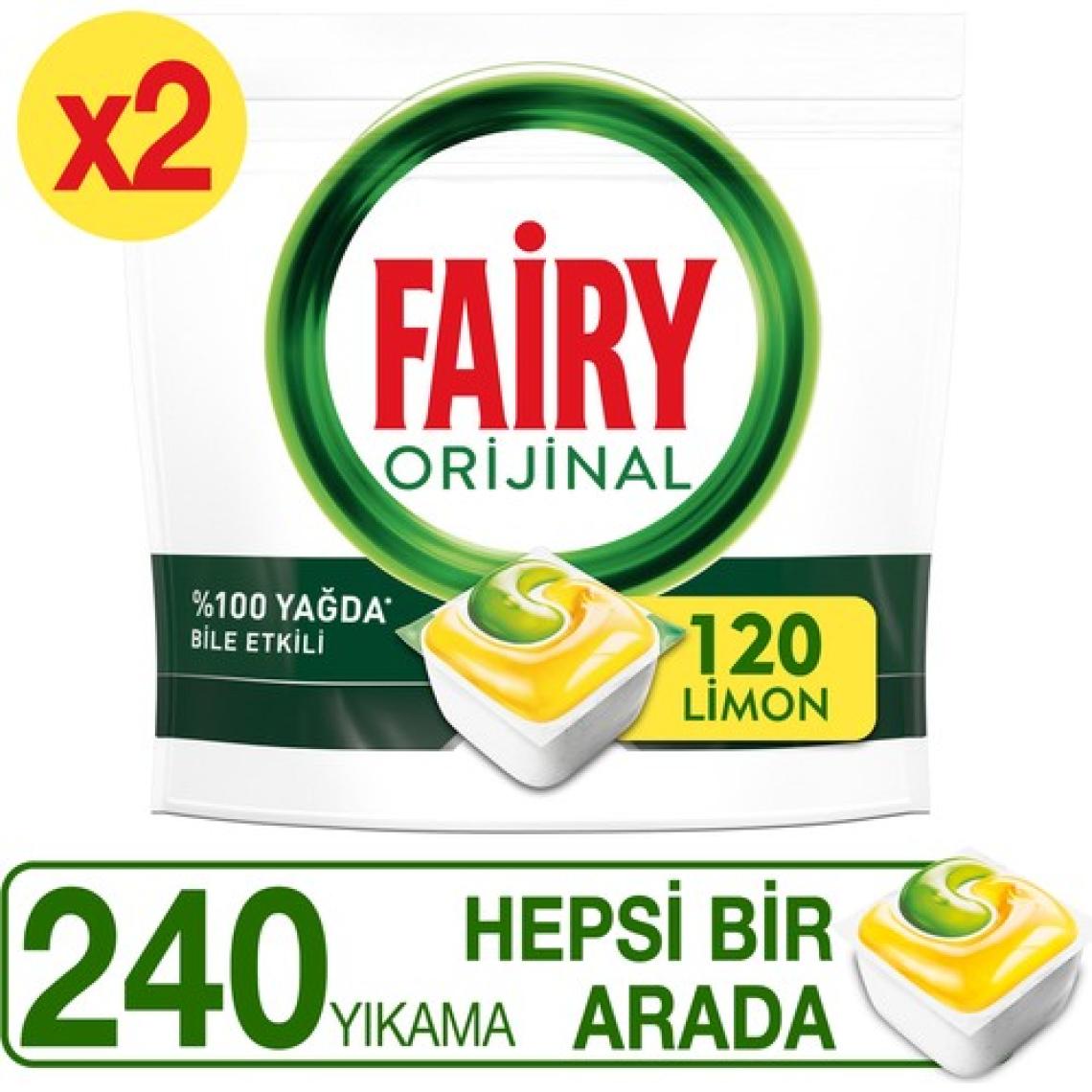 Fairy Hepsi Bir Arada 240 Yıkama Bulaşık Makinesi Deterjanı Deterjanı Tableti / Kapsülü Limon Kokulu (120 x 2 Yıkama)