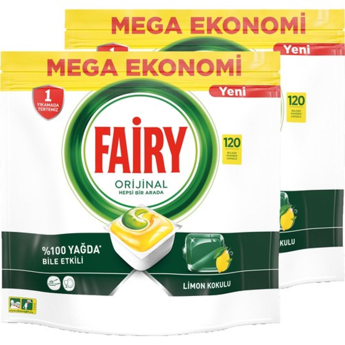 Fairy Hepsi Bir Arada 240 Yıkama Bulaşık Makinesi Deterjanı Deterjanı Tableti / Kapsülü Limon Kokulu (120 x 2 Yıkama)
