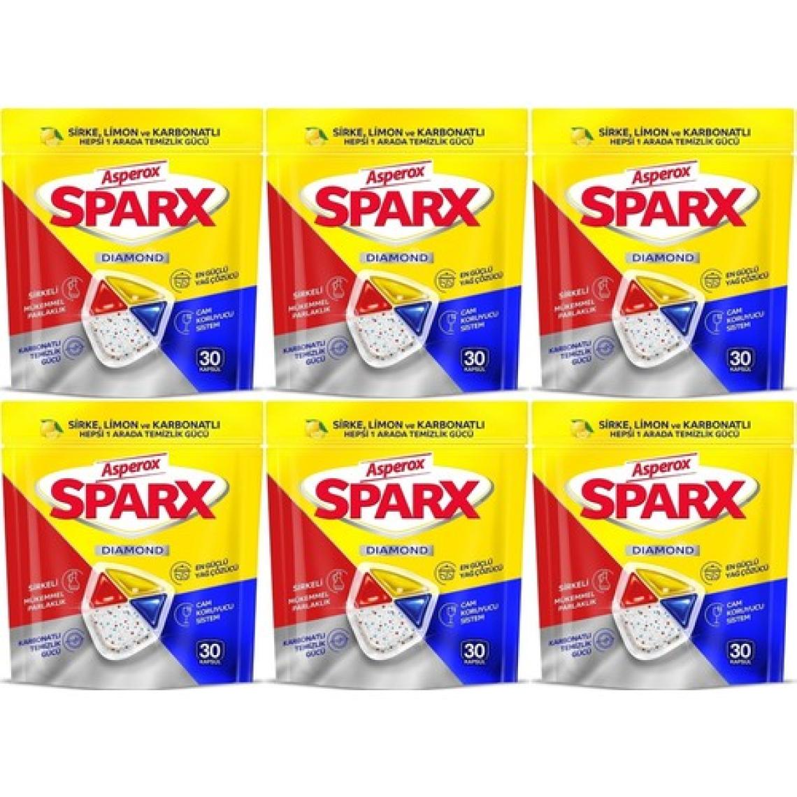 Asperox Sparx Bulaşık Makinesi Kapsülü 180 Adet Hepsi 1 Arada (Sirke-Limon-Karbonatlı) (6paket*30)