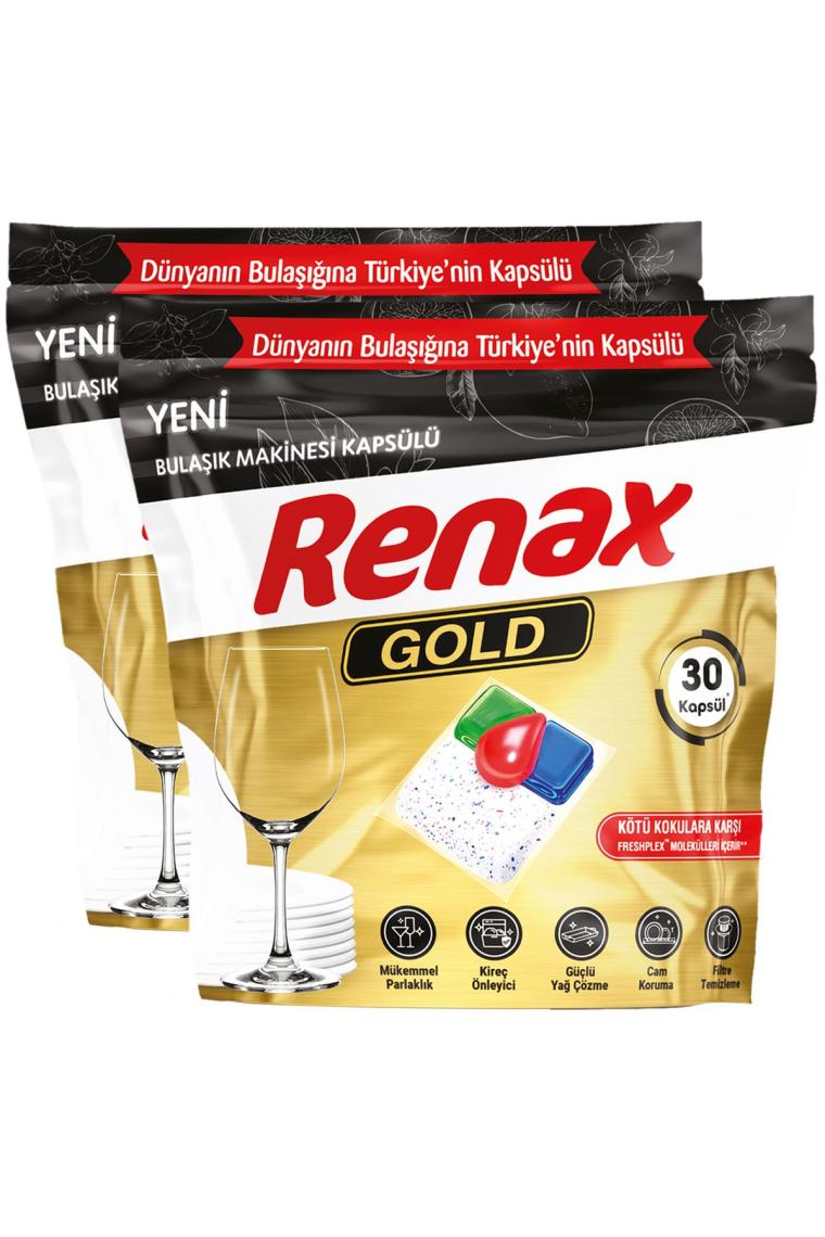 Renax Gold Bulaşık Makinesi Kapsülü Hepsi Bir Arada 30 x 2 Paket 60 Lı