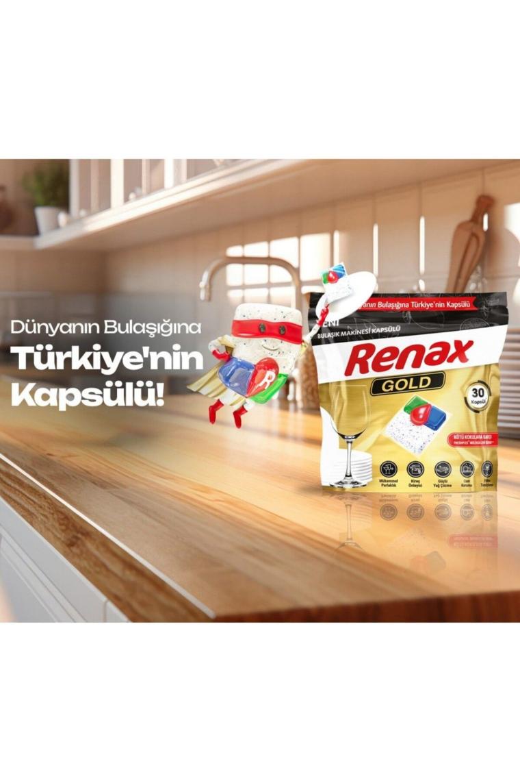 Renax Gold Bulaşık Makinesi Kapsülü Hepsi Bir Arada 30 x 2 Paket 60 Lı