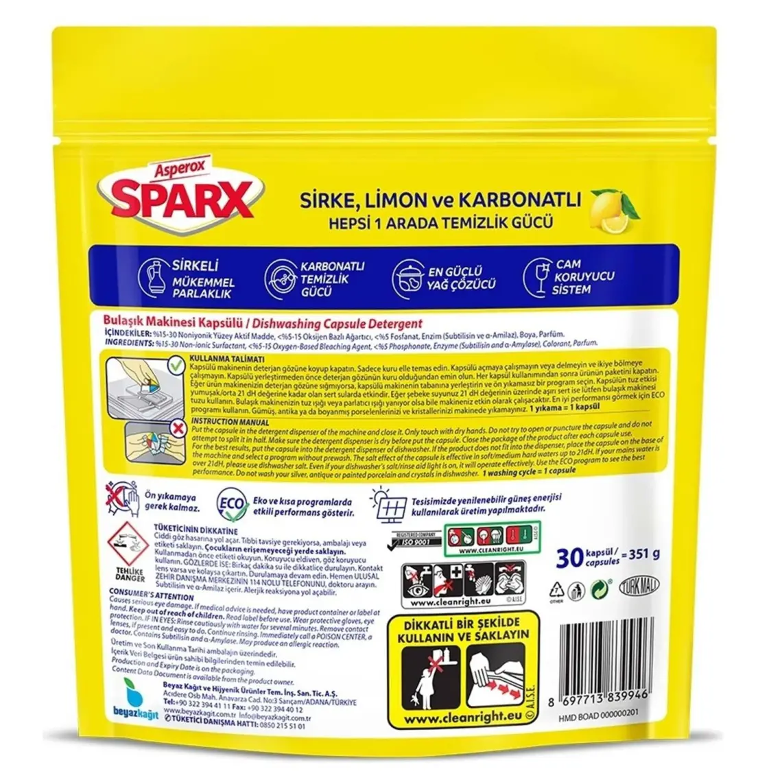 Asperox Sparx  Bulaşık Makinesi Kapsülü 30'lu