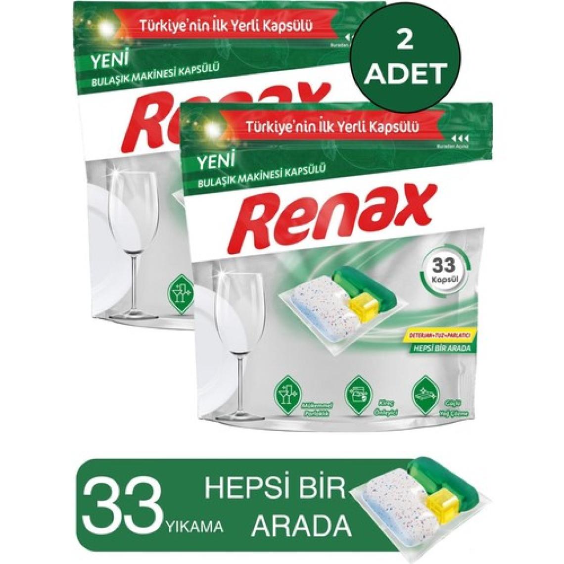 Renax Bulaşık Makinesi Kapsül Hepsi Bir Arada 33'lü 2 Adet