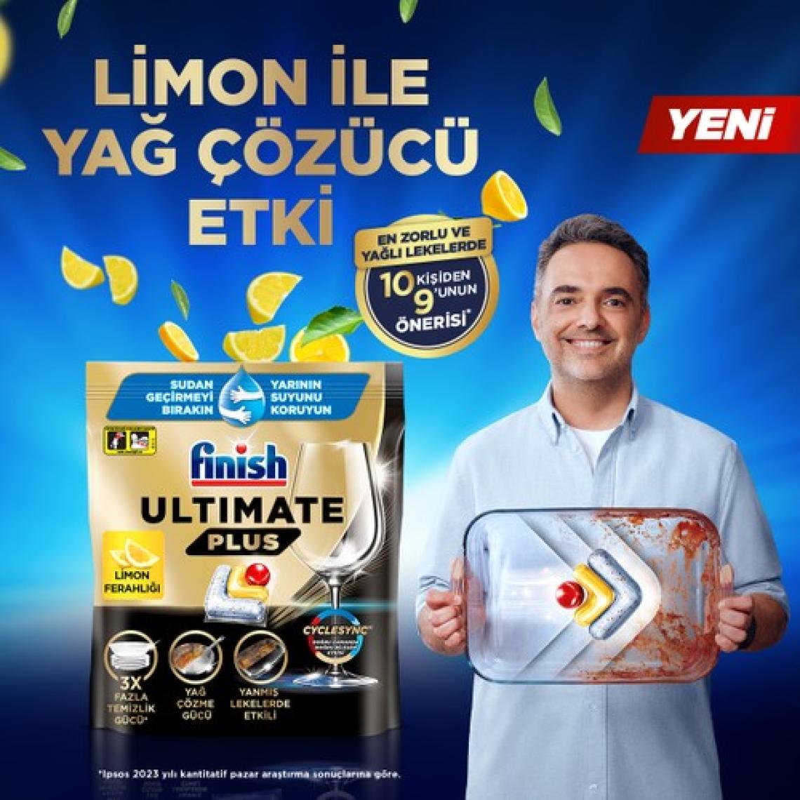 Finish Ultimate Plus Hepsi Bir Arada Limon Ferahlığı 60 Kapsül Bulaşık Makinesi Deterjanı Tableti