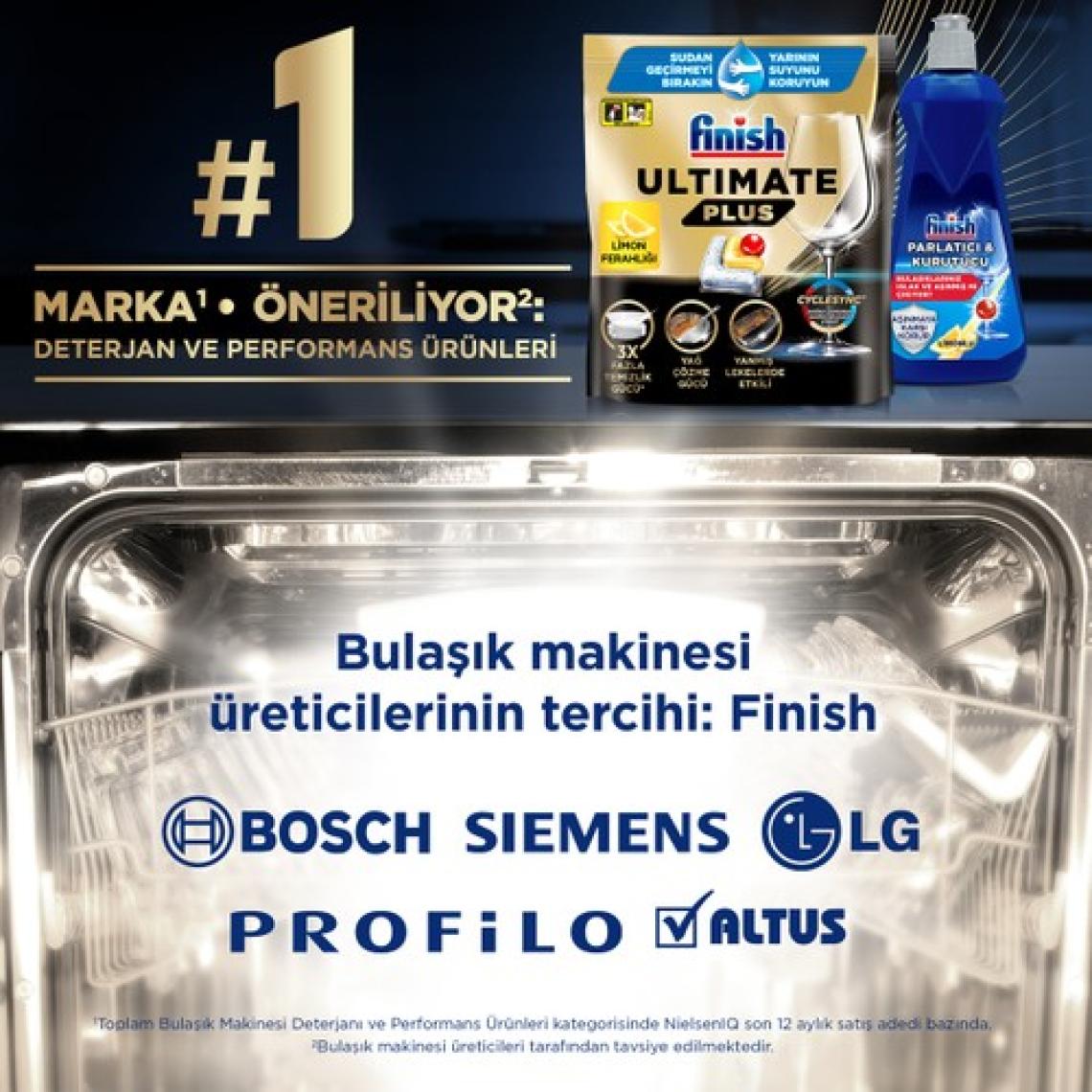 Finish Ultimate Plus Hepsi Bir Arada Limon Ferahlığı 60 Kapsül Bulaşık Makinesi Deterjanı Tableti